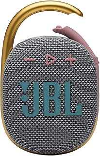 JBL Clip 4 Portable Bluetooth Speaker - IP67 Waterproof Dustproof, 10H Playtime, Carabiner Clip, Big Bass Sound (Grey)