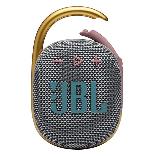 JBL Clip 4 - Portable Mini Bluetooth Speaker for home, outdoor and travel, big audio and punchy bass, integrated carabiner, IP67 waterproof and dustproof, 10 hours of playtime, (Gray)