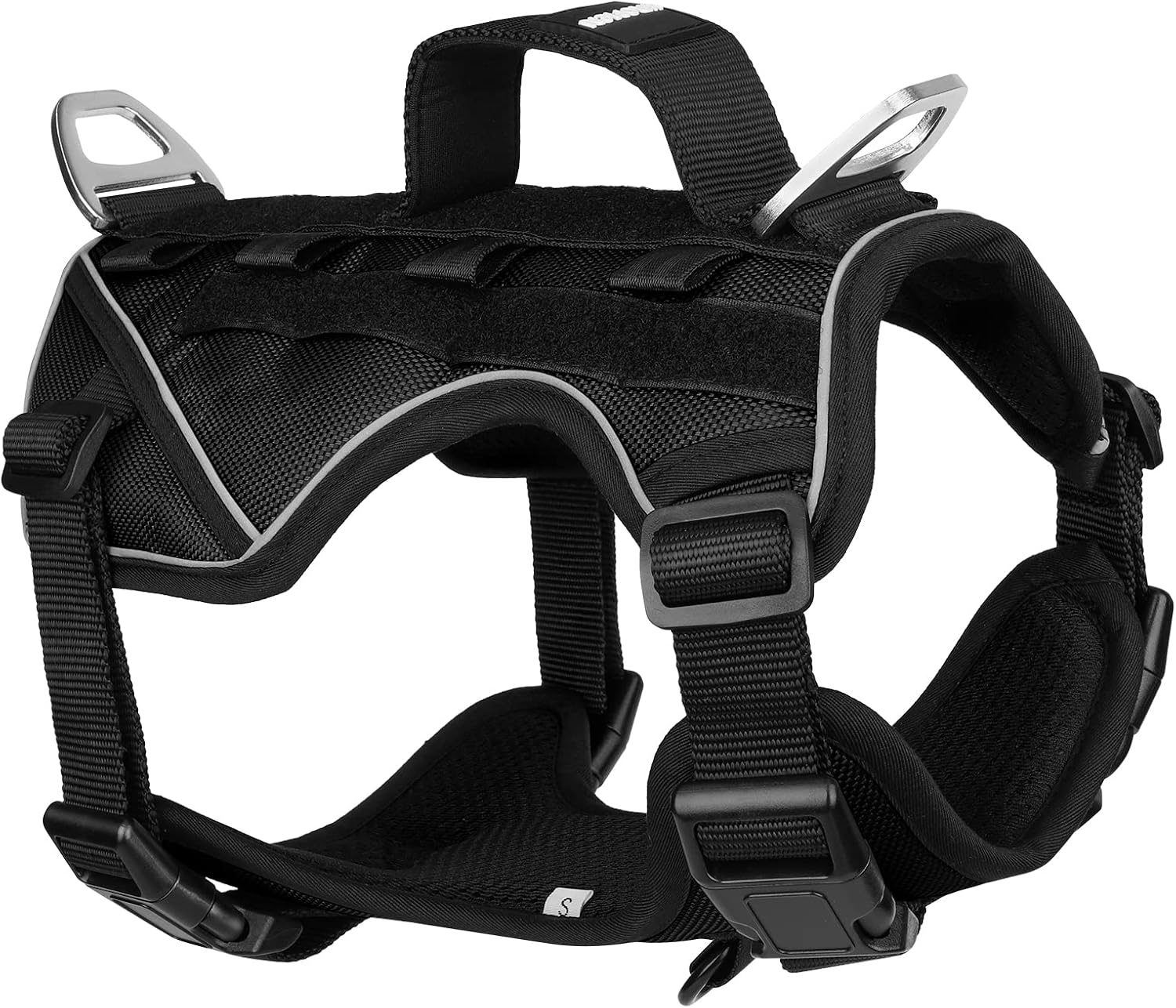 Tactical Dog Harness No Pull, Military Dog Harness Working Dog Vest with MOLLE & Loop Panels, Reflective Dog Vest with Handle, Adjustable Service Dog Harness for Small Medium Large Dogs (Black, S)