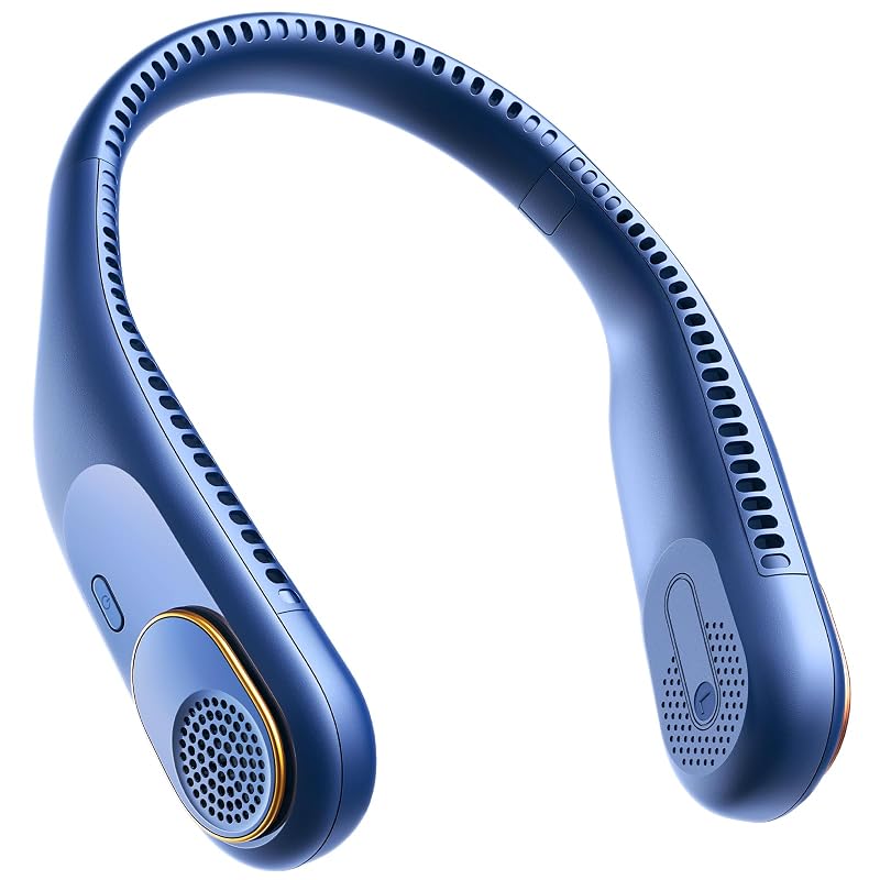 SWEETFULL Portable Neck Fan: 5200mAh Bladeless Personal Fan | 4 Speeds, 20H Max Runtime, No Hair Twist Quiet Wearable Fan for Travel | Birthday Gifts for Men Women Mom Dad A1 Blue