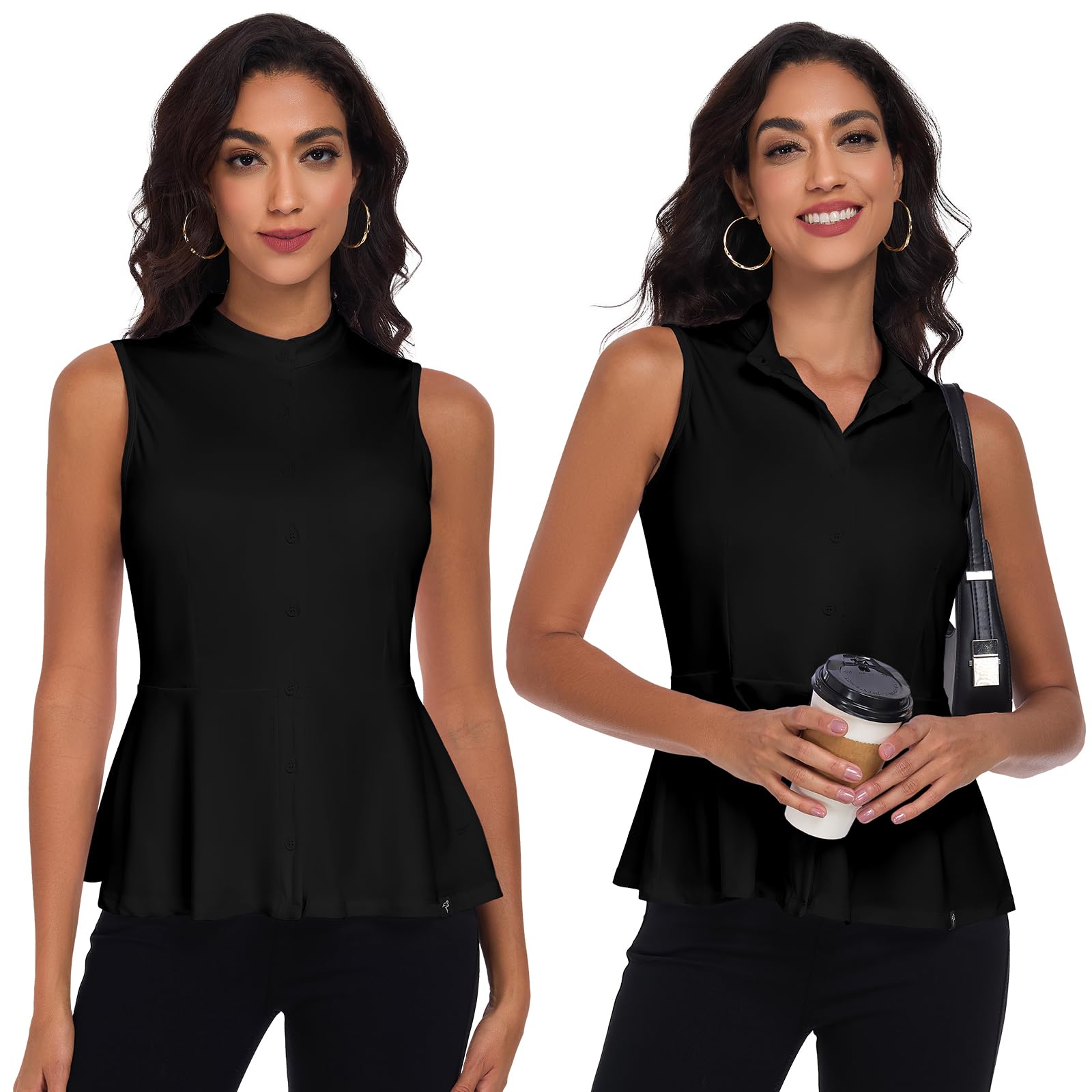 Soneven Camicia da donna elegante con colletto alto, senza maniche, polo da golf, canotta estiva, traspirante