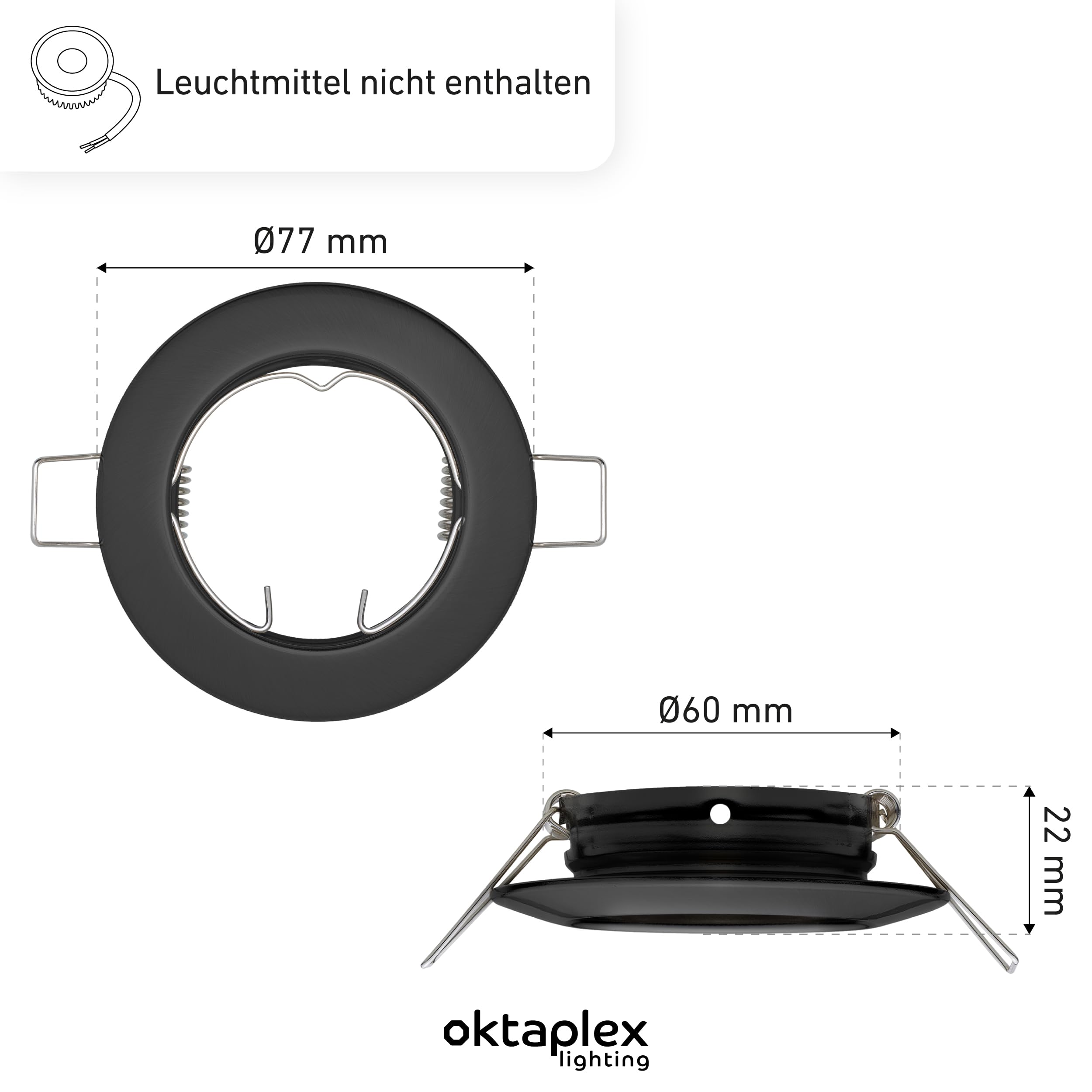 Oktaplex - Juego de 12 focos empotrables Sedan planos para módulos GU10 y LED, marco de 60 mm, tamaño del orificio negro, lámpara empotrable redonda