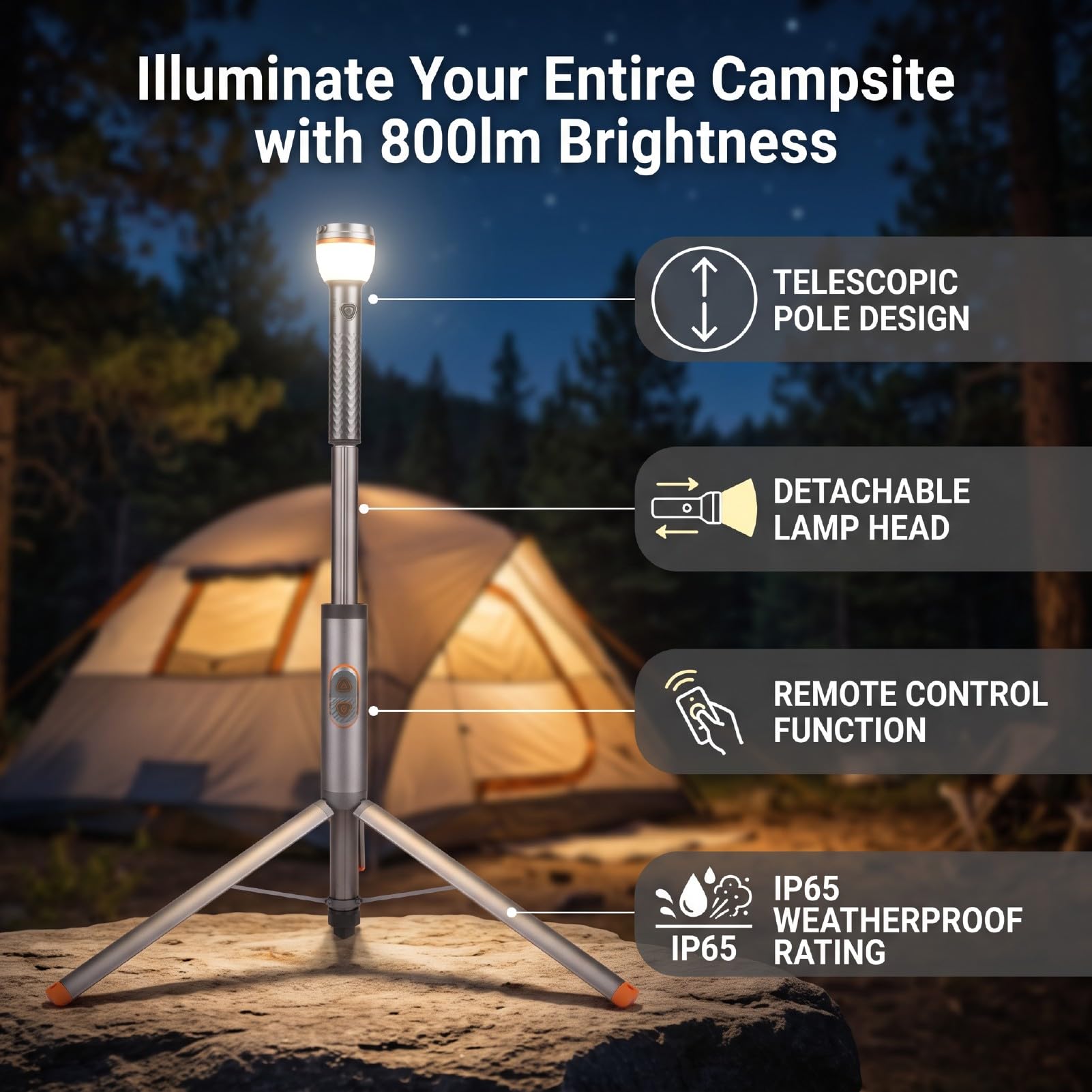 Hyuduo Lampada da Campeggio, Lanterna Telescopica Ricaricabile 800lm, 1 (A)
