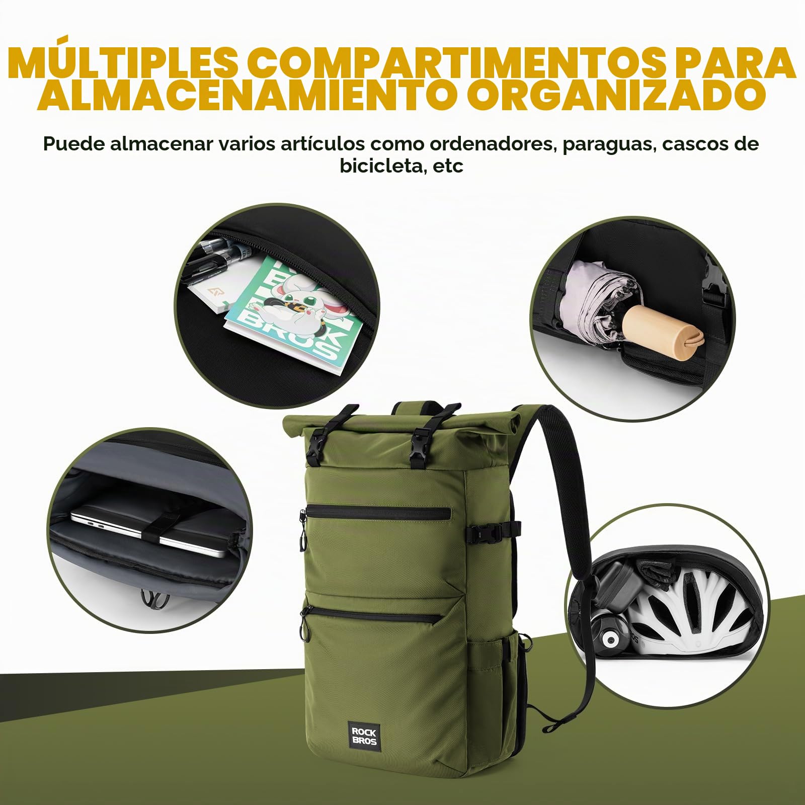 ROCKBROS Bolsa Trasera Multifuncional 3 en 1 para Portaequipajes, Alforja para Bicicleta con Capacidad Expandible 11L-16L para MTB Gravel, Mochila para Viajes y Diario, Verde