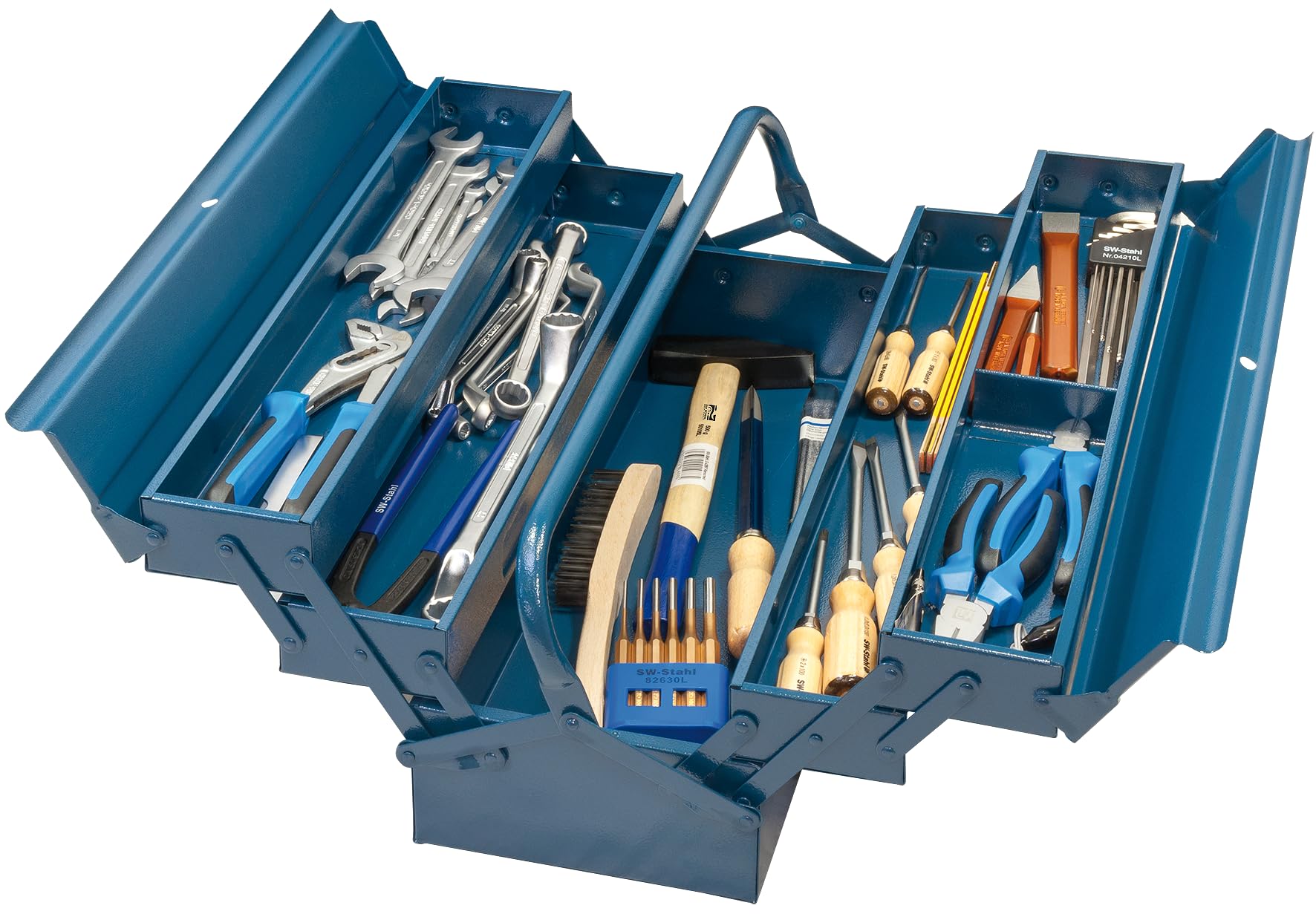 SW Stahl Z2200 Coffret d'Outils avec Boîte à Outils en Métal, 51 Pièces | Set complet incluant clés mixtes, pinces isolées et tournevis en acier CV pour usage industriel, dimensions 560x225x225 mm
