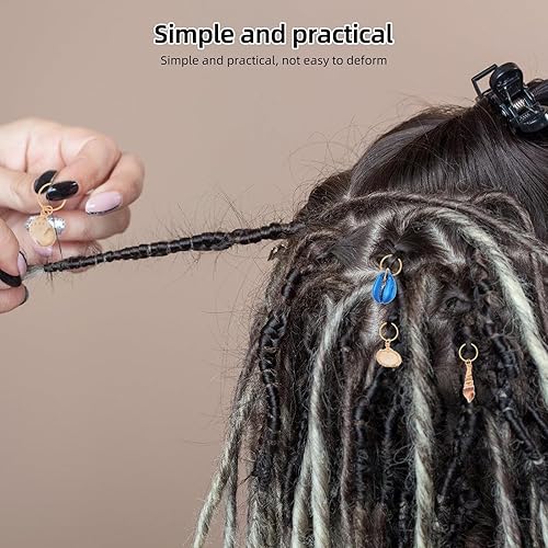 Miniatura 4 de EXCEART Accesorios para rastas, 13 piezas de anillos trenzados para el cabello, pinzas para el cabello, colgantes de esmalte de concha de océano,