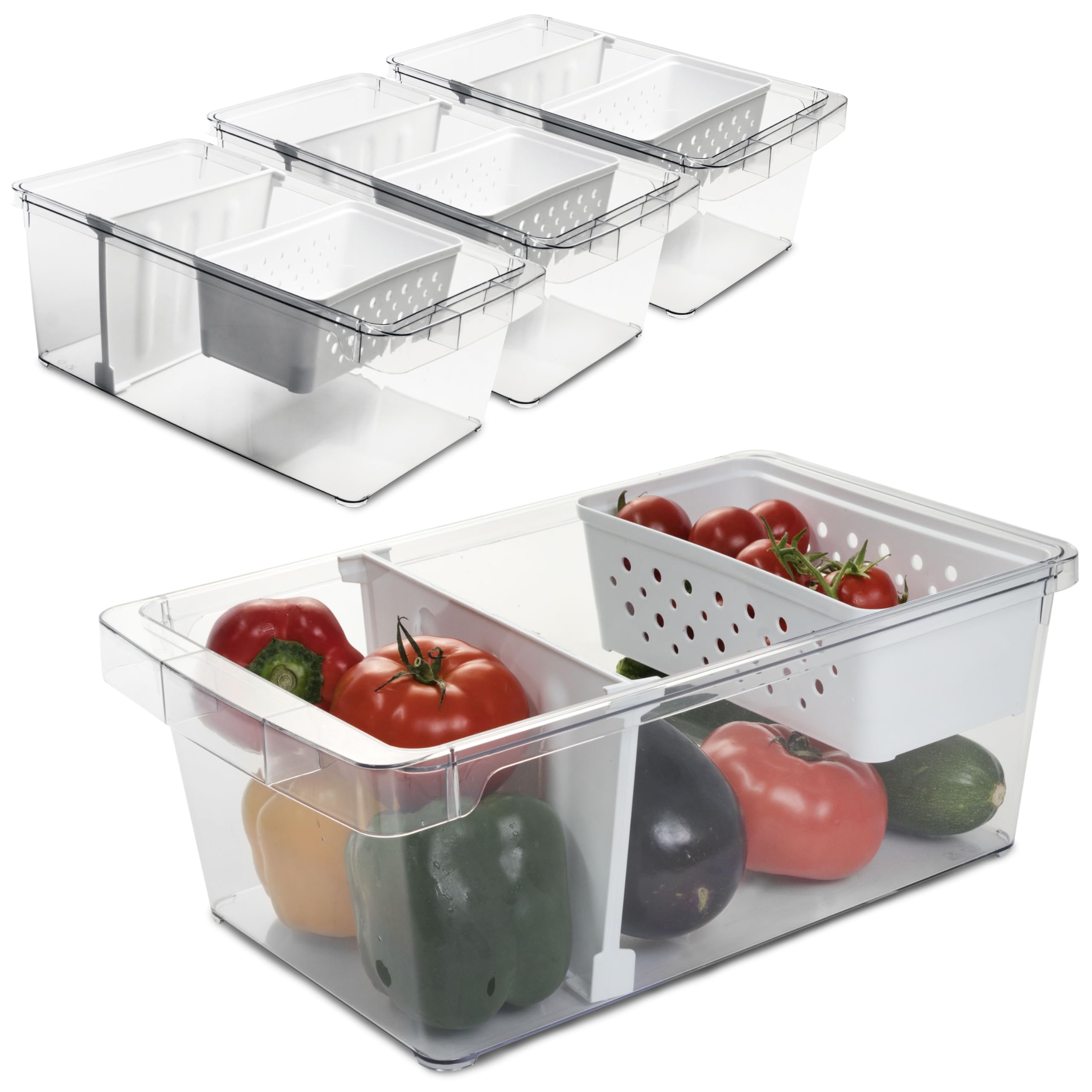 4 organizadores frigorífico copas divisor 37x23x14,5cm transparente asa