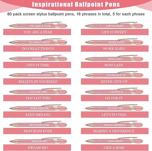Miniatura 4 de Sherr 80 bolígrafos con citas inspiradoras motivacionales con punta de lápiz capacitivo de 5.6 pulgadas, divertidos bolígrafos de tinta a granel,