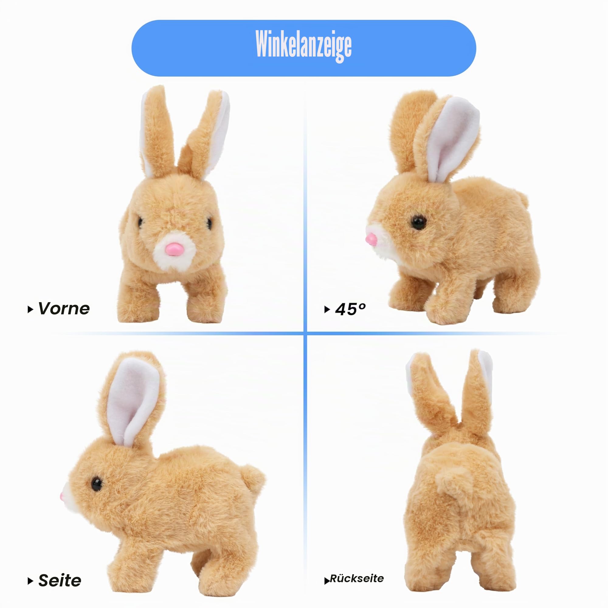 Hopearl Hüpfendes Kaninchen Interaktives elektronisches Haustier Plüsch Hasen Spielzeug mit Geräuschen und Bewegungen animiertes Gehen Wackelohren zuckende Nase Geschenk für Kleinkinder, Braun,18cm