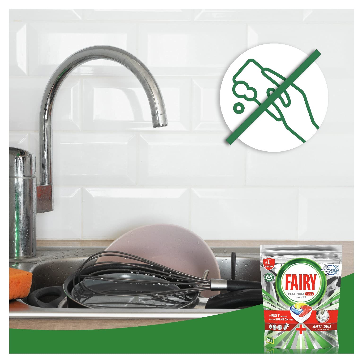 Fairy Detergente per lavastoviglie Platinum Plus, 180 lavaggi, 3 confezioni da 60 lavaggi, opaco