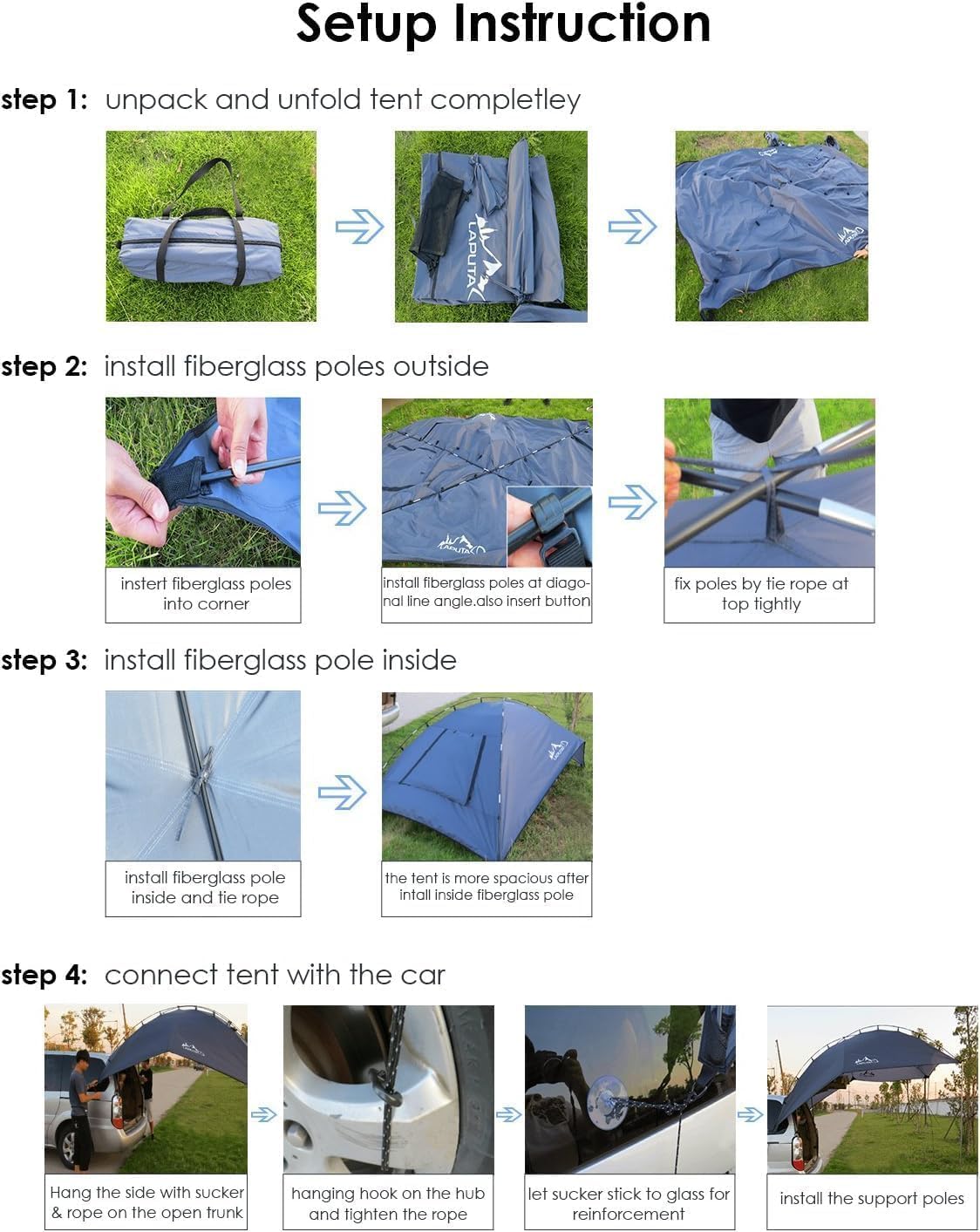 S Tailgate Tent Waterproof Trailer Awning Portable Car Rear Side Sun Shelter for Camping W/2 Sand Bags (Yellow) Blue-Gray 350x240x105cm