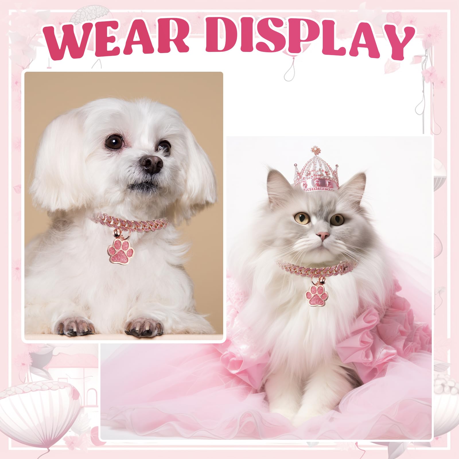 Hillban Katzenhalsband, Diamantkette, Glitzer-Halsband, Metall mit sicherer Schnalle, Katzen-Haustier-Halskette mit Pfoten-Anhänger und ID-Tag, Glöckchenglied, kubanisches Schmuckzubehör, Geschenk
