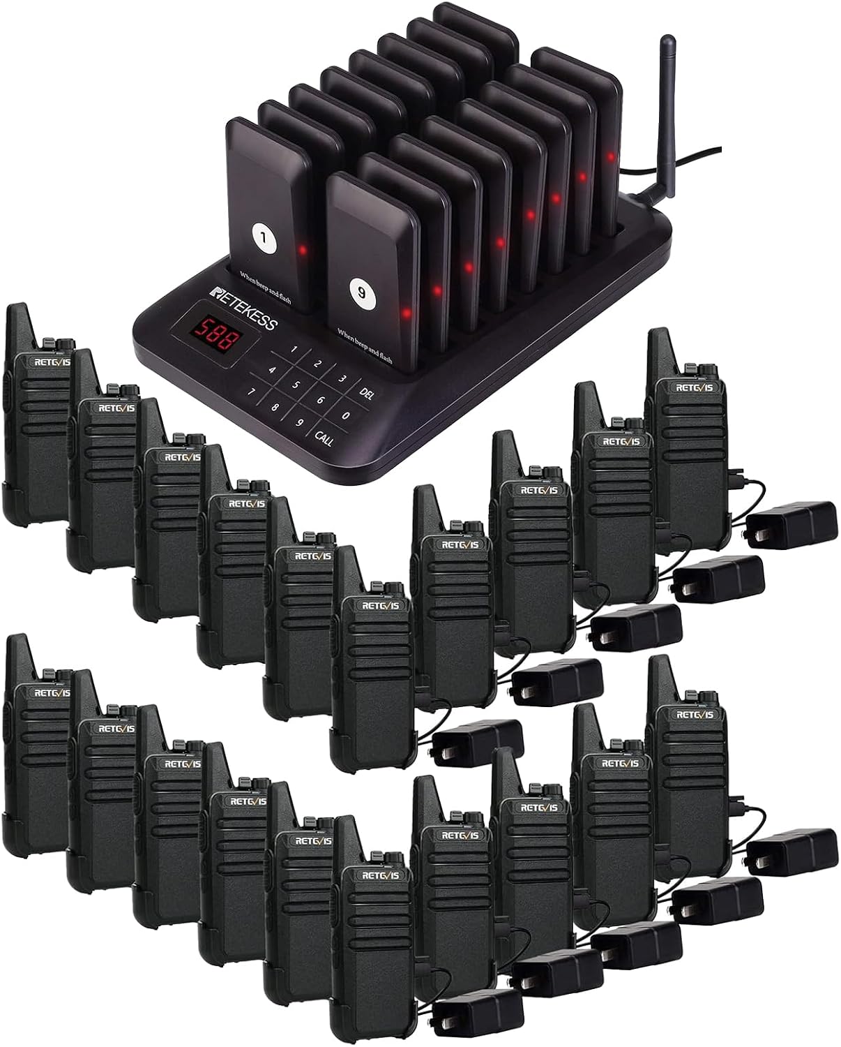 Retevis RT22 Commercial Walkie Talkies 20 Pack Bundle Retekess TD157 Restaurant Pager System 16 Pagers