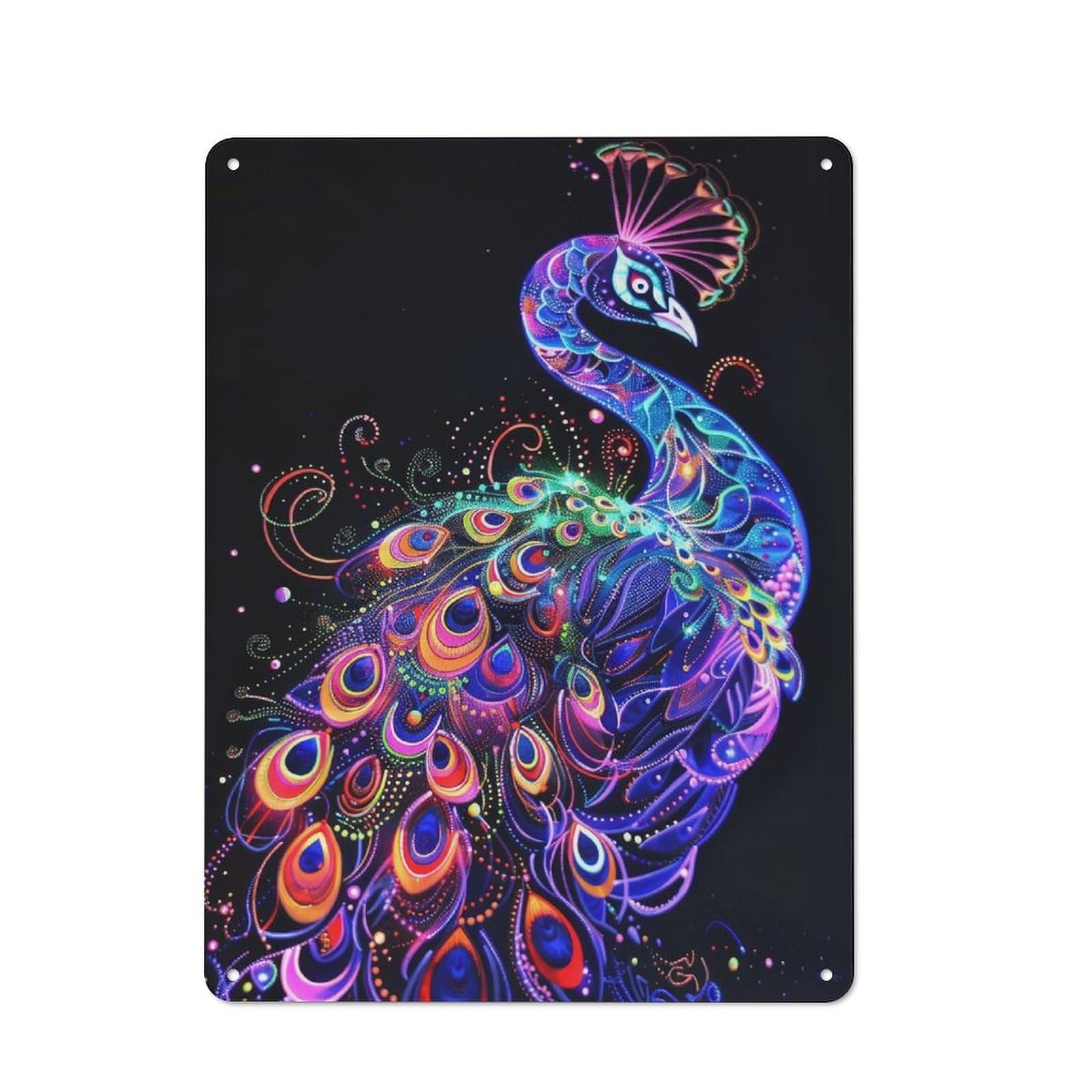 Junmoney Style-23 Neon Peacock Art Rustic Metal Wall Sign 40X30cm For Workshop Wall, Suited To Makers And Diy Enthusiasts