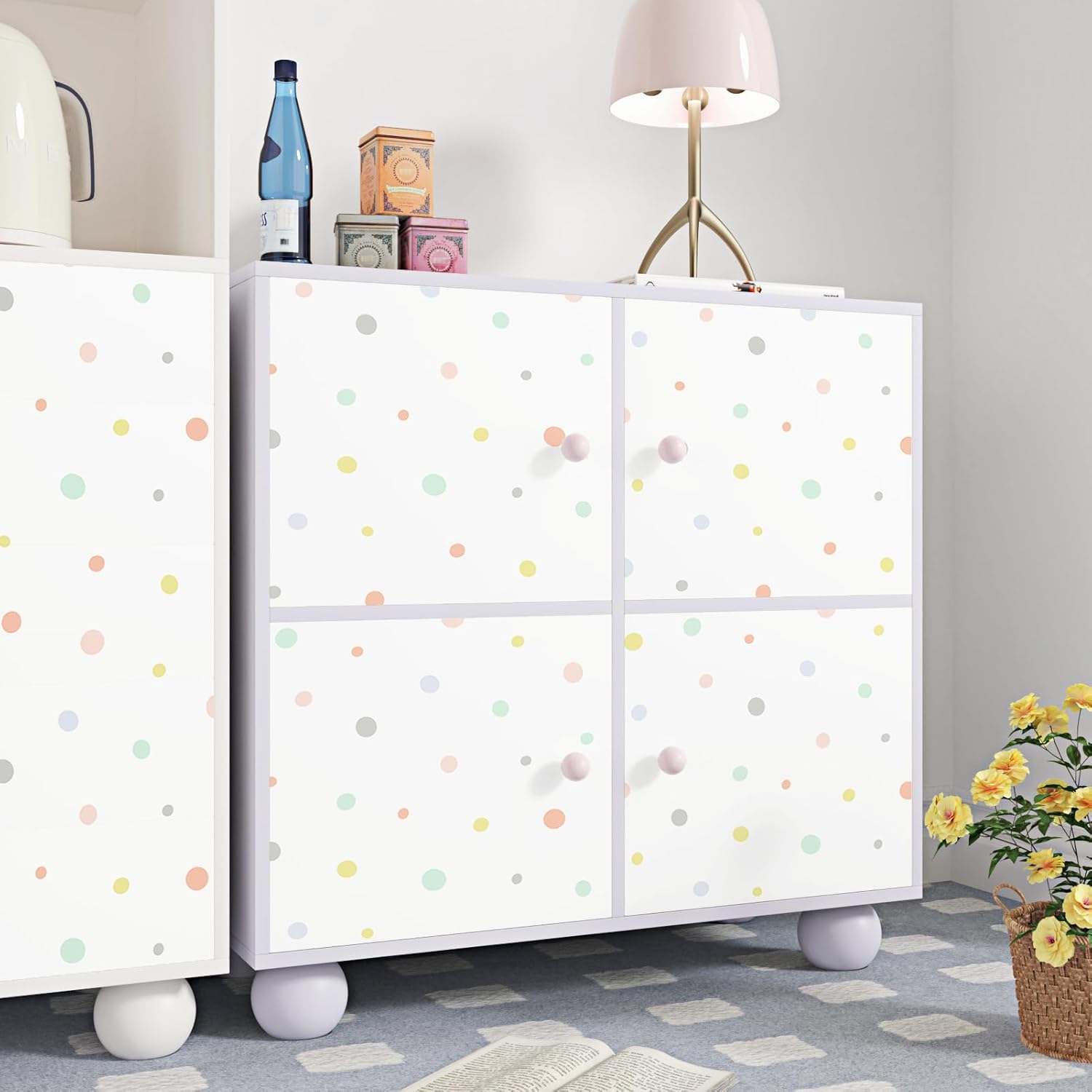 Geometric Peel and Stick Wallpaper Polka Dot Wallpaper Modern for Walls Bedroom Nursery 17.5"x102" Self Adhesive Removable Contact Paper for Cabinets Countertops Dollhouse Home Decor