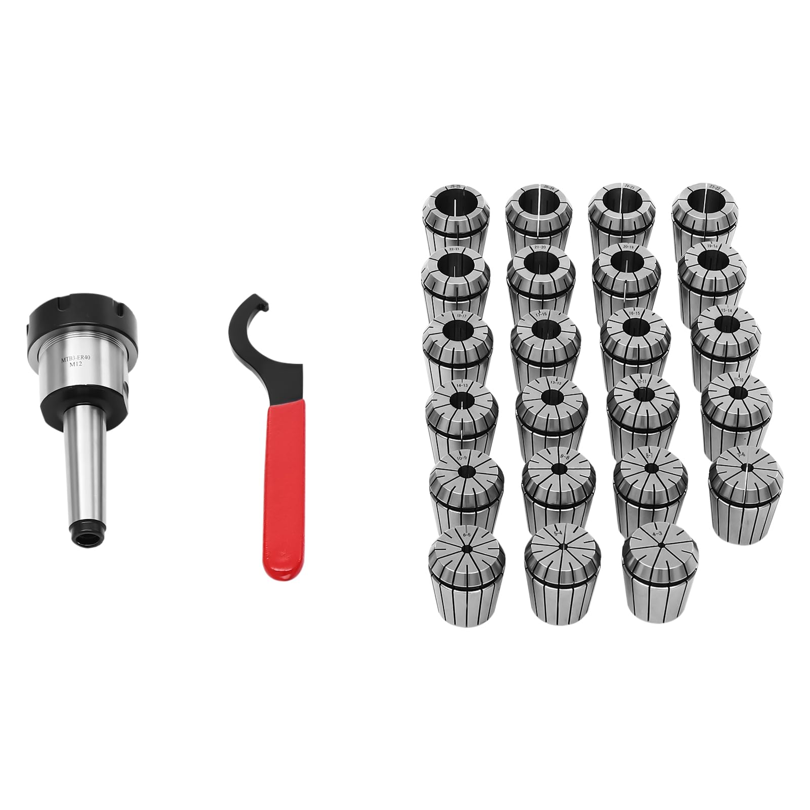 Lot de 23 pinces de serrage ER40 pour mandrin MK3 M12 de haute précision 4-26 mm pour fraiseuse CNC
