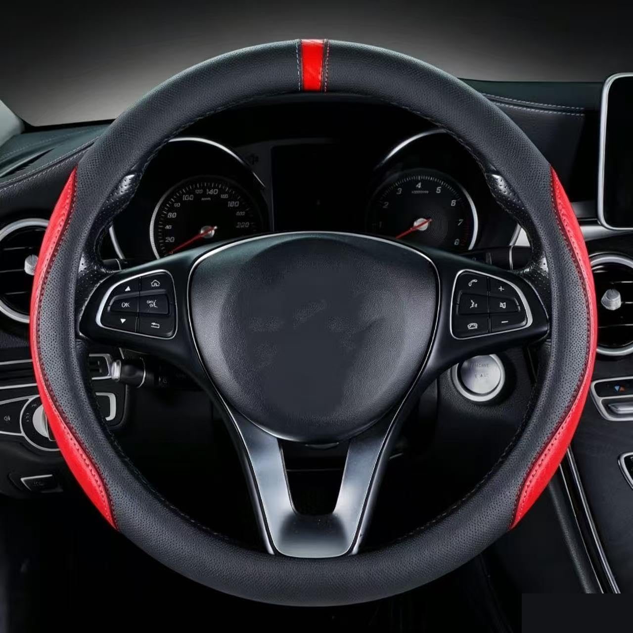 WENINETIES Steering Wheel Cover for Peugeot 3008 E3008 P64 2024 2025, Car Steering Wheel Protector Wheel Sleeve Steering Wrap Steering Guard Non-slip Vehicle Accessories,Red