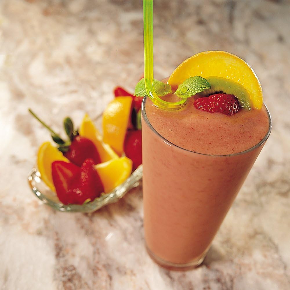 Smoothie in a glass with fruit garnish