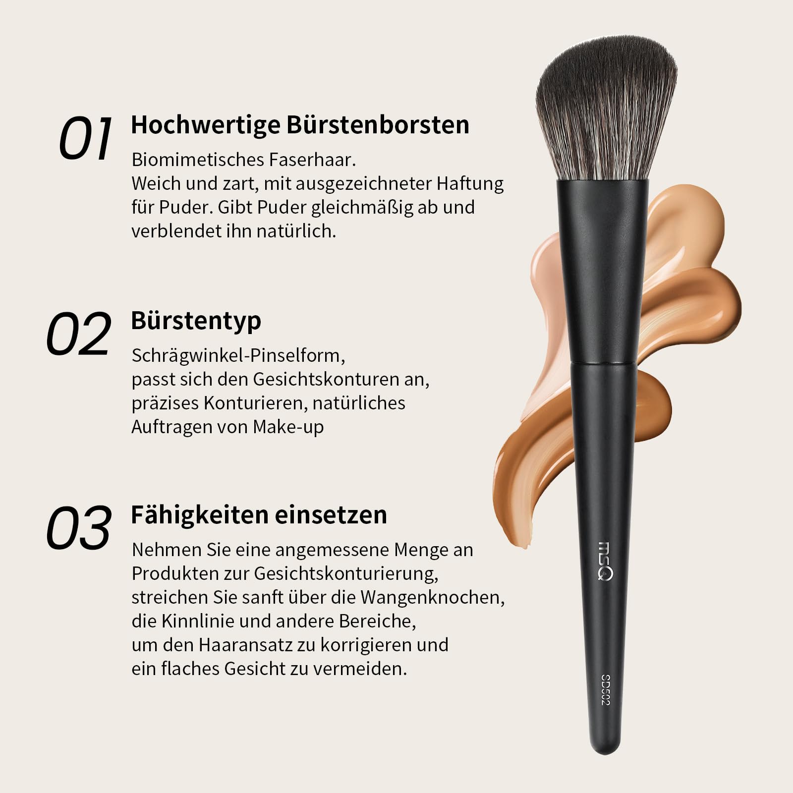 MSQ Brocha grande para maquillaje facial para difuminar contorno y resaltar