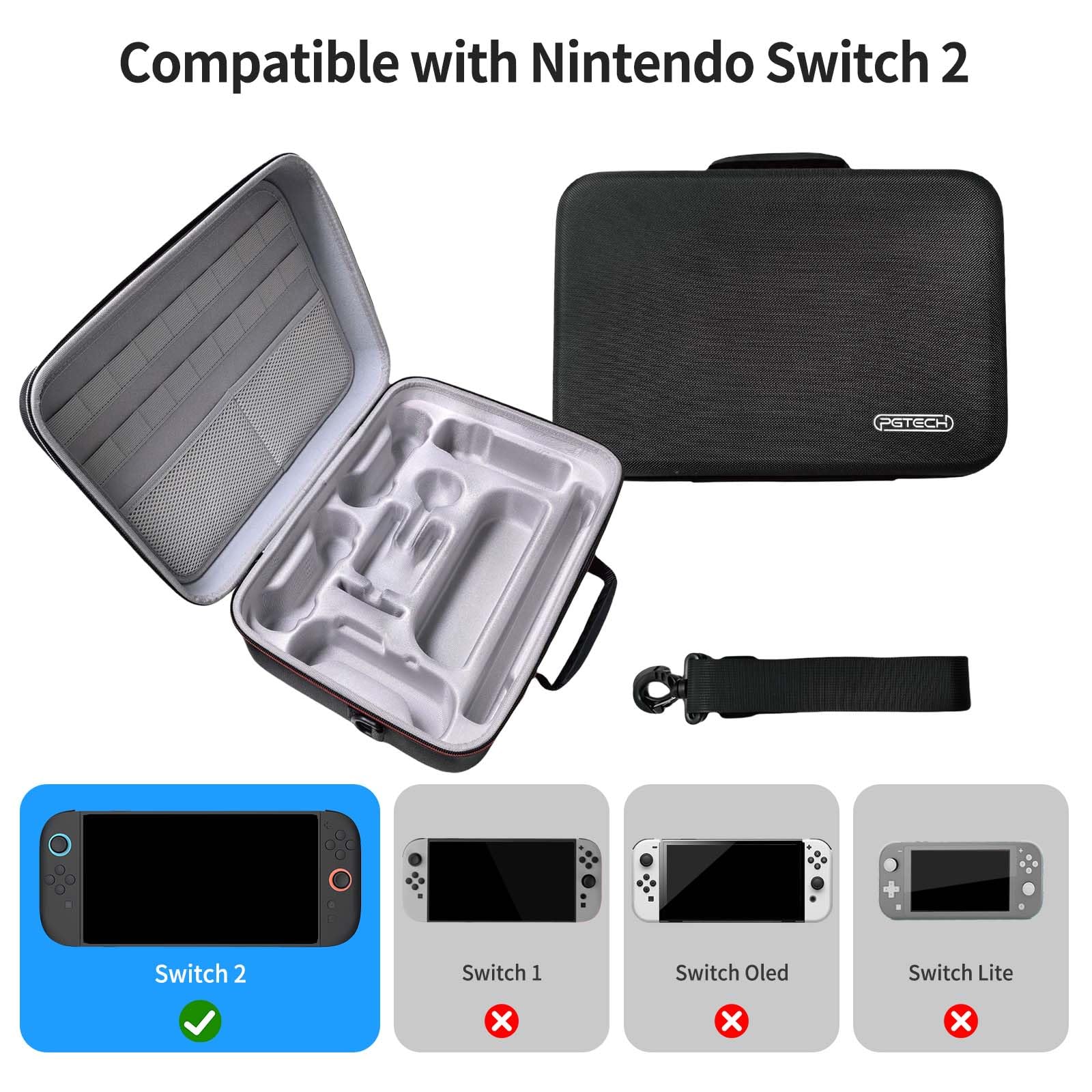 AriKroii Custodia da trasporto compatibile con Nintendo Switch 2, con 18 cartucce di giochi e custodia da viaggio per fotocamera per Switch 2 e Switch 2, con manici e spallacci