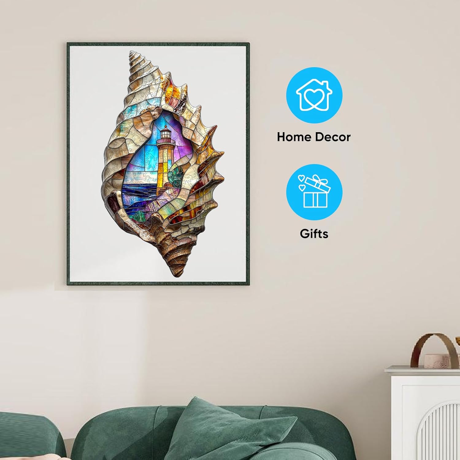 Delobil Wooden Puzzles, Shell Landscape Jigsaw Puzzles 500 Pieces, Unique Shaped Wooden Puzzle for Adults and Kids, Ghristmas Gift Family Game 23.2 x 13.2 Inch