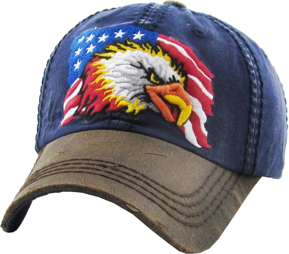 America USA Eagle Vintage Distressed Dad Hat Baseball Cap Adjustable