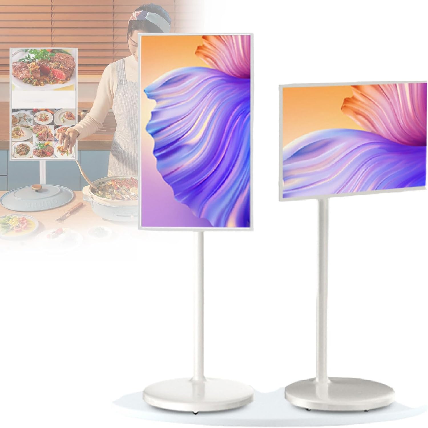 32 Inch FHD Smart Portable TV on Wheels, Rolling TV 1080P Touch Screen, Android 15, 8MP Camera, Built-in 4–6H Battery, Full Swivel Rotation, 6GB+8GB,Voice Remote