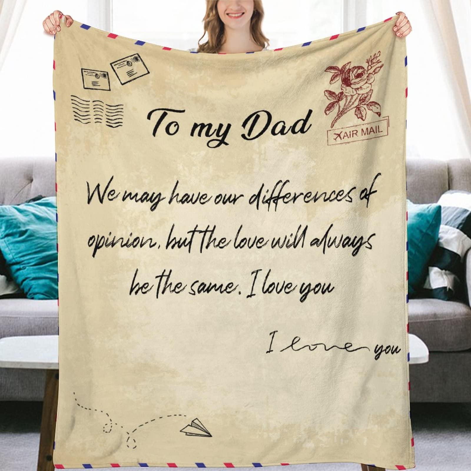 Couverture en flanelle papa plaid doux anniversaire message tendre