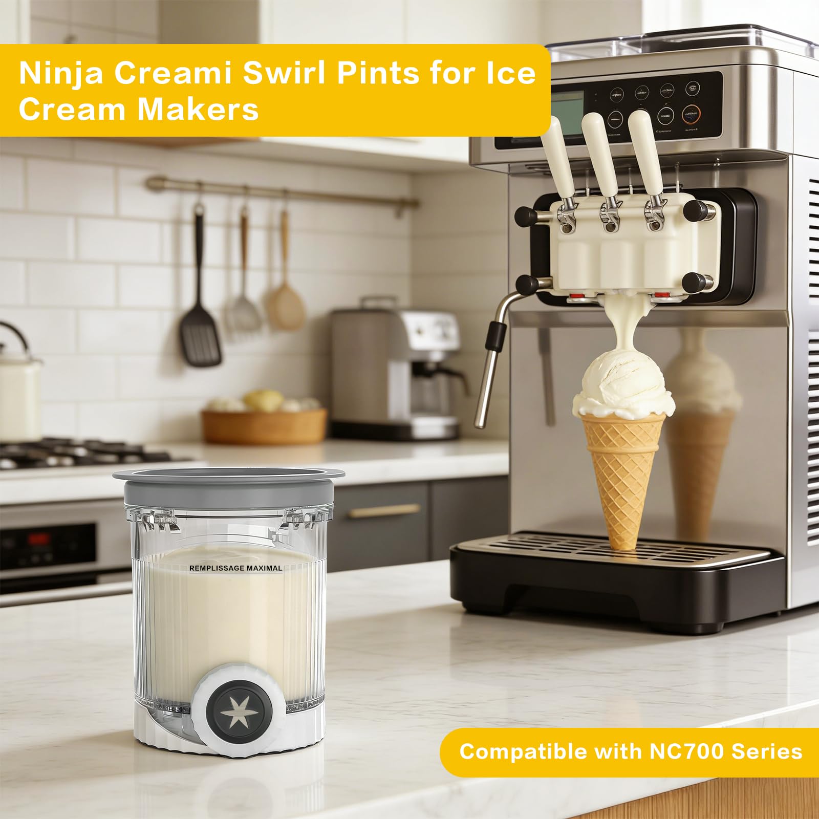 4 Stück Eisbehälter 480 ml für Ninja Swirl NC700 / NC701EU, Eiscreme Behälter für Ninja Eismaschine aus lebensmittelechtem Kunststoff mit Deckel, wiederverwendbar für Eis, Sorbet & Dessert