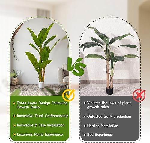 Miniatura 7 de Planta artificial de plátano de 6 pies para decoración de sala de estar, planta de piso de hoja de plátano sintética grande, árboles artificiales