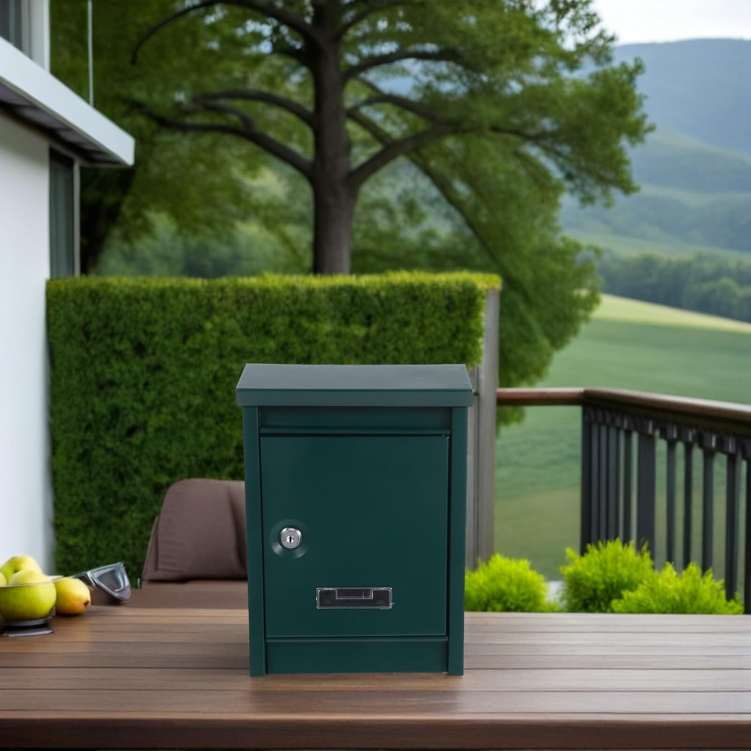 Cabilock Wall Mount Mailbox with Key Lock, Lockable Outdoor Mail Container, Security Hanging Mail Holder for Home and Office, Dark Green Waterproof Metal Post Container 11.91 X 8.45 X 3.54