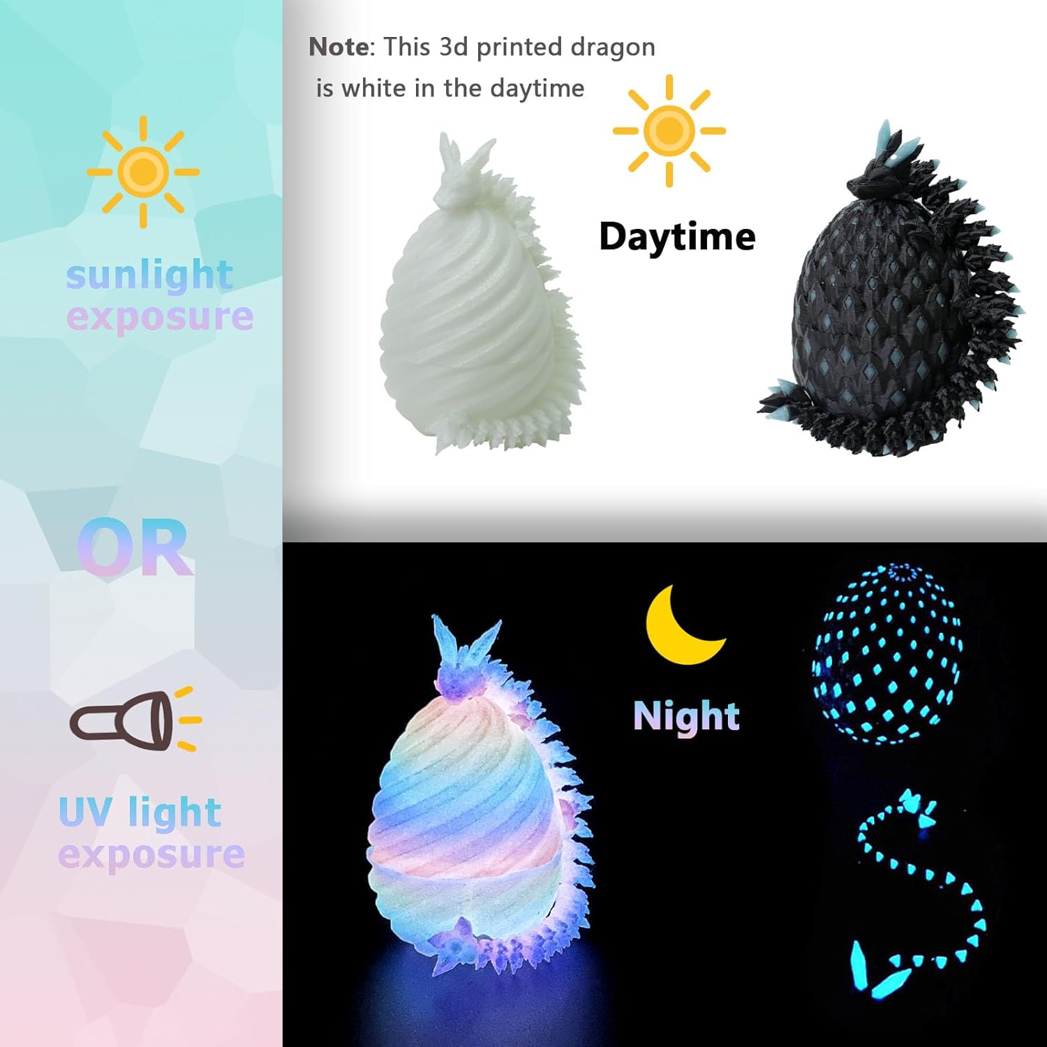 UXBSTM 6 Pack Officially Licensed 3D Printed Dragon with Egg Set, Prefilled Easter Eggs with Toys, Easter Gift & 3D Printed Animals Collection, Easter Basket Essentials, Easter Basket Stuffers