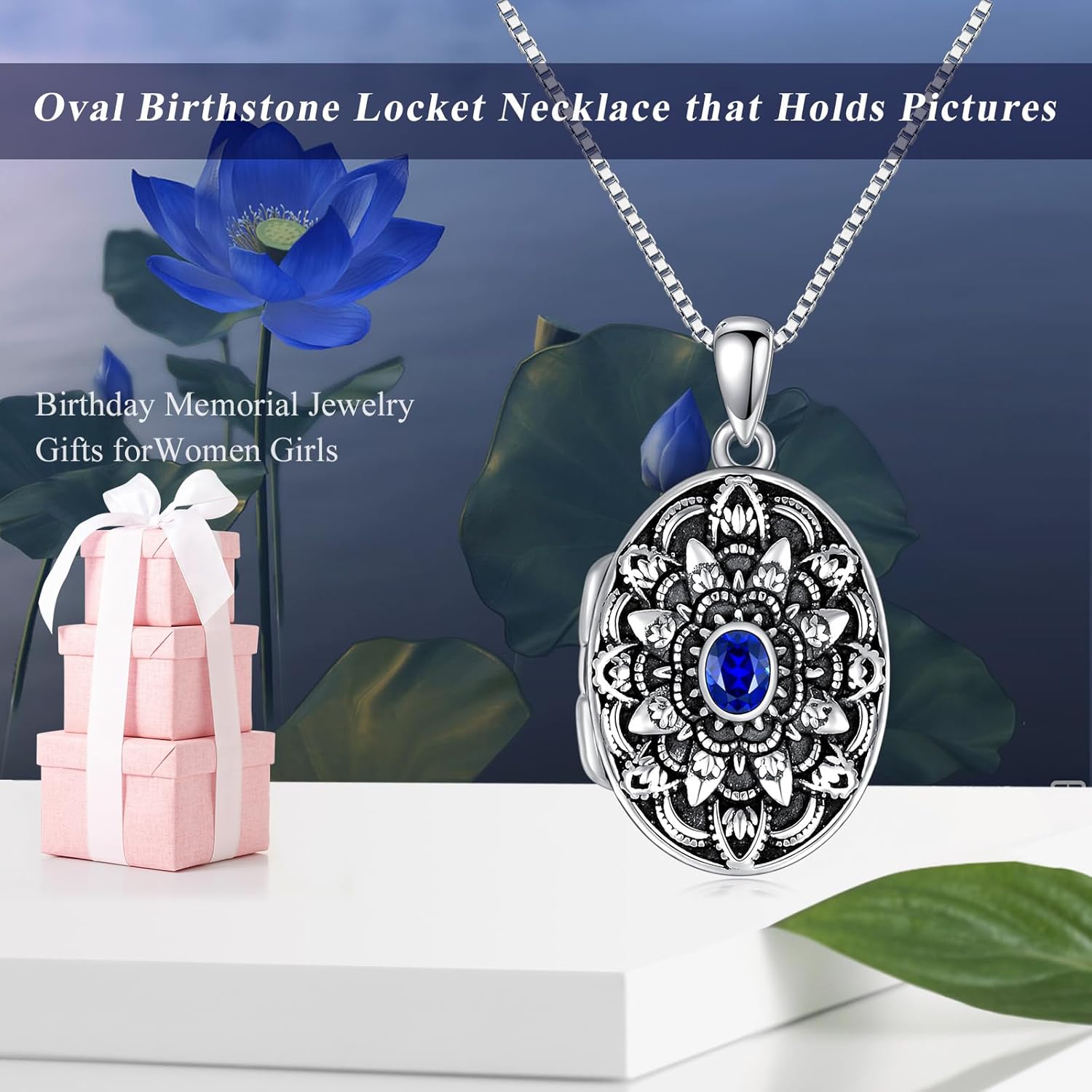 Round/Heart/Oval Shape Locket Necklace That Holds Pictures 925 Sterling Silver Personalized Birthstone Photos Engraved Locket Pendant Birthday Memorial Jewelry Gift for Women