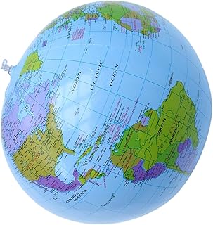 Almencla Inflatable Earth Globe Beach Ball Geography PVC Balloon Toy Easy to Read 40cm Globe Map for Teaching Beach Playing Learning Chidren Adult