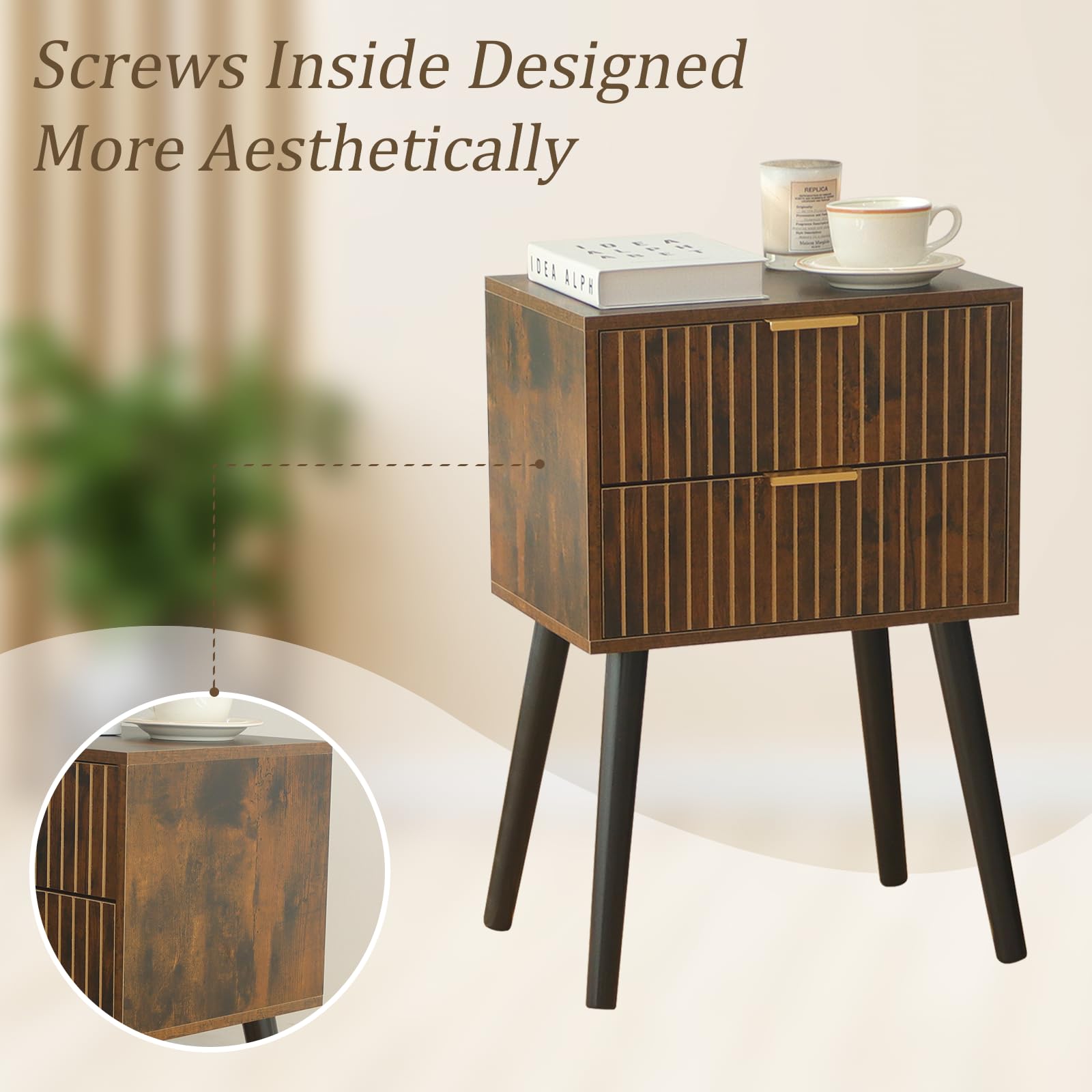 Snapklik.com : MaxSmeo Mid Century Nightstand, Modern Bedside Table