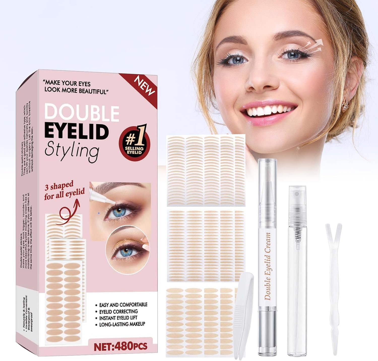 TRIIR Eyelid Tape, 480PCS Eyelid Lifter Strips, Double Eyelid Tape for