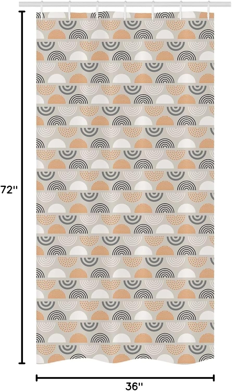 Lunarable Mid Century Stall Shower Curtain, Geometric Pattern Abstract Half Circle Shapes in Retro Art Style, Decorative Fabric Set with Hooks for Bathroom, 36" W x 72" L, Pale Tan and Multicolor