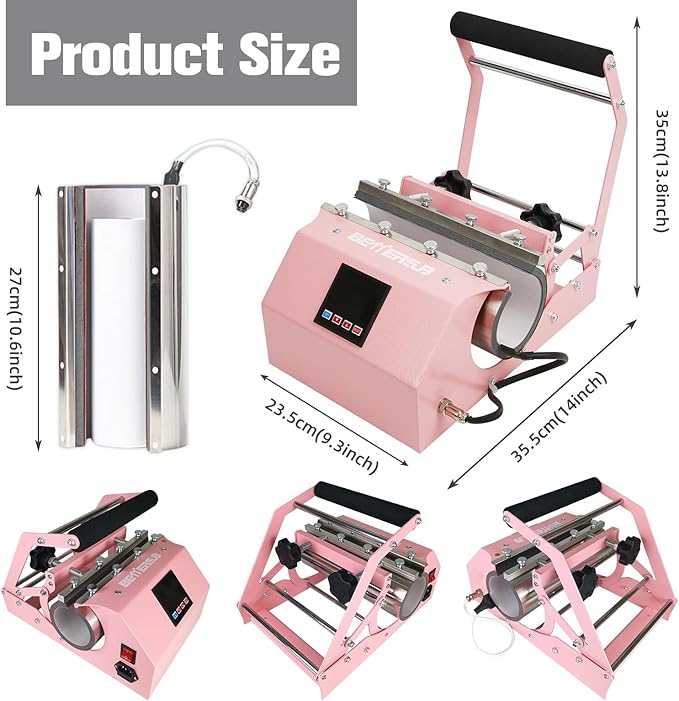 BetterSub Tumbler Mug Heat Press Machine + 8 Pack 12oz Glitter Pink Wine Tumblers miniatura 2