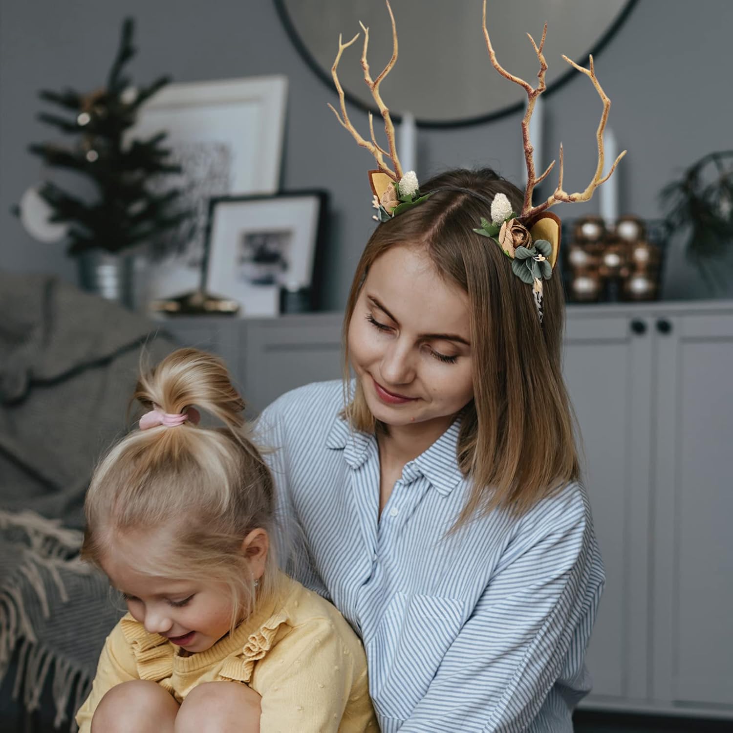 Beaupretty Antlers Headband, Christmas Antler Flower Branches with Cat Ear Headpieces Party Decorations for Women
