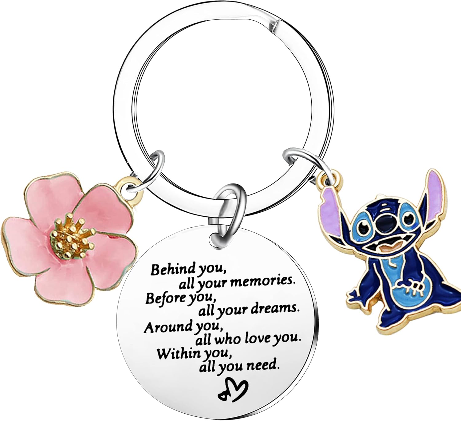 Ohana Keychain Stitch Jewelry Behind You All Your Memories Stitch Key chain Cartoon Key Ring