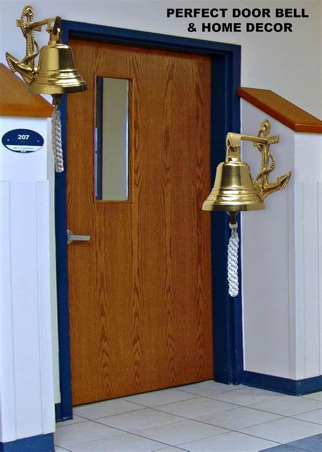 Campanello per porta, grande campanello da parete per casa, pub, ufficio, scuola, in ottone forte, per uso interno ed esterno, campanello nautico per ultimi ordini e decorazioni, oro