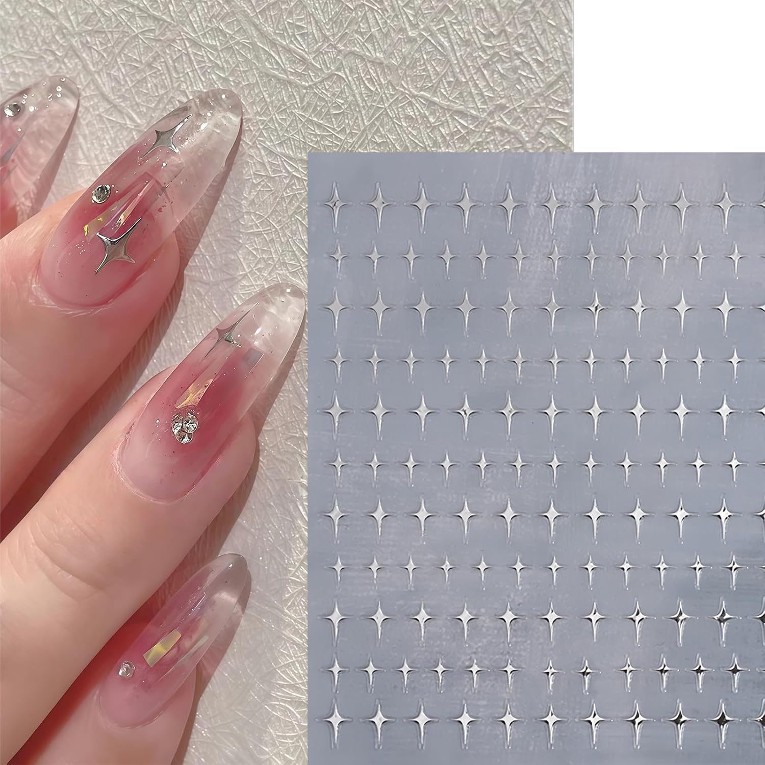 6 Sheets Shiny Star Nail Stickers for Nail Art 3D Glitter Gold Silver Star Nail Decals Luxury Colorful Rhinestones Stars Nail Design Starlight Stickers Nail Supplies for DIY French Manicure Decoration