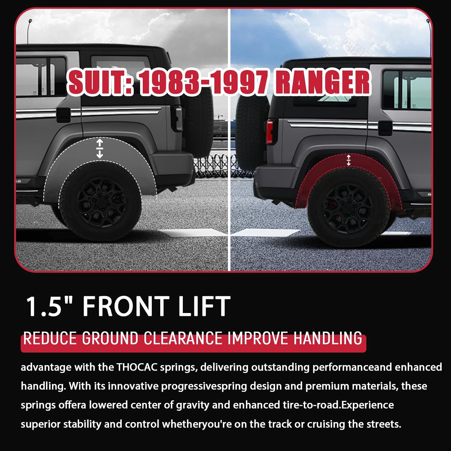 Heavy Duty Front Coil Springs for 1983-1997 Ranger - Upgrate 1.5" Lift/Leveling Coil Springs Kit 2Pcs, Red