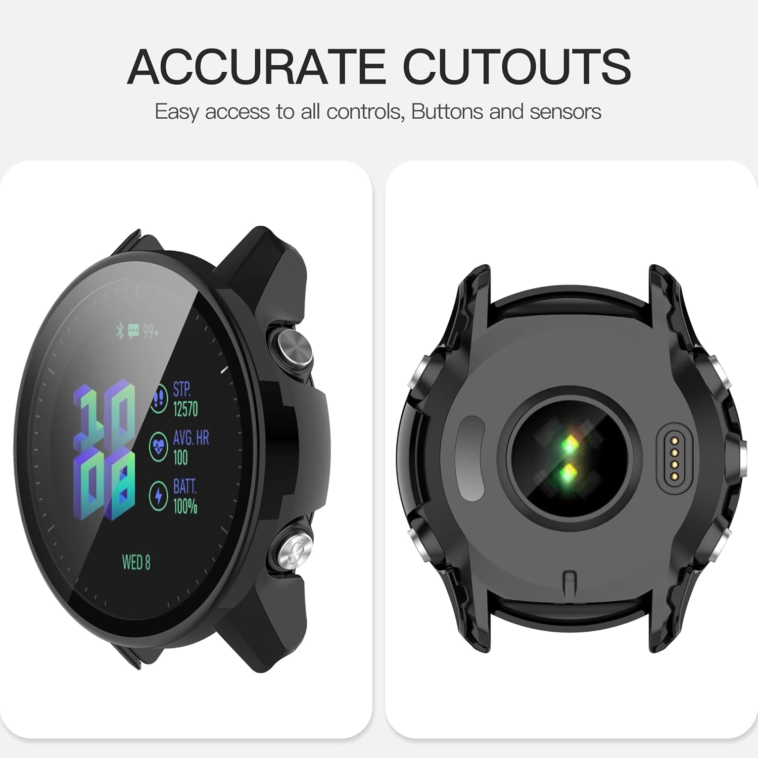 2 pack case compatible for garmin forerunner 955shock proof and shatter resistant hard pc case with tempered glass screen protector black