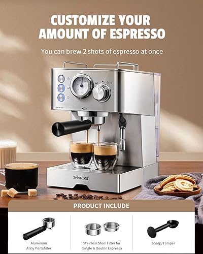 Miniatura 5 de SHARDOR Máquina de café expreso, 15 bares, de calentamiento rápido, con espumador de leche, máquina manual de café con leche y capuchino para el