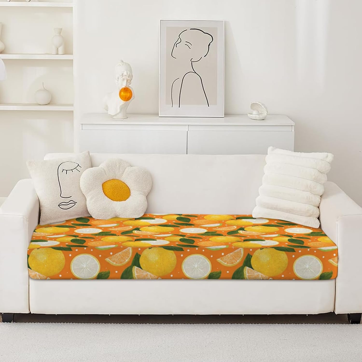 Sunny Citrus Art Loveseat Covers Couch Covers for 2 Cushion Couch, 2-Piece Stretch Sofa Slipcovers Anti-Slip Washable Furniture Protectors for Dogs Pets