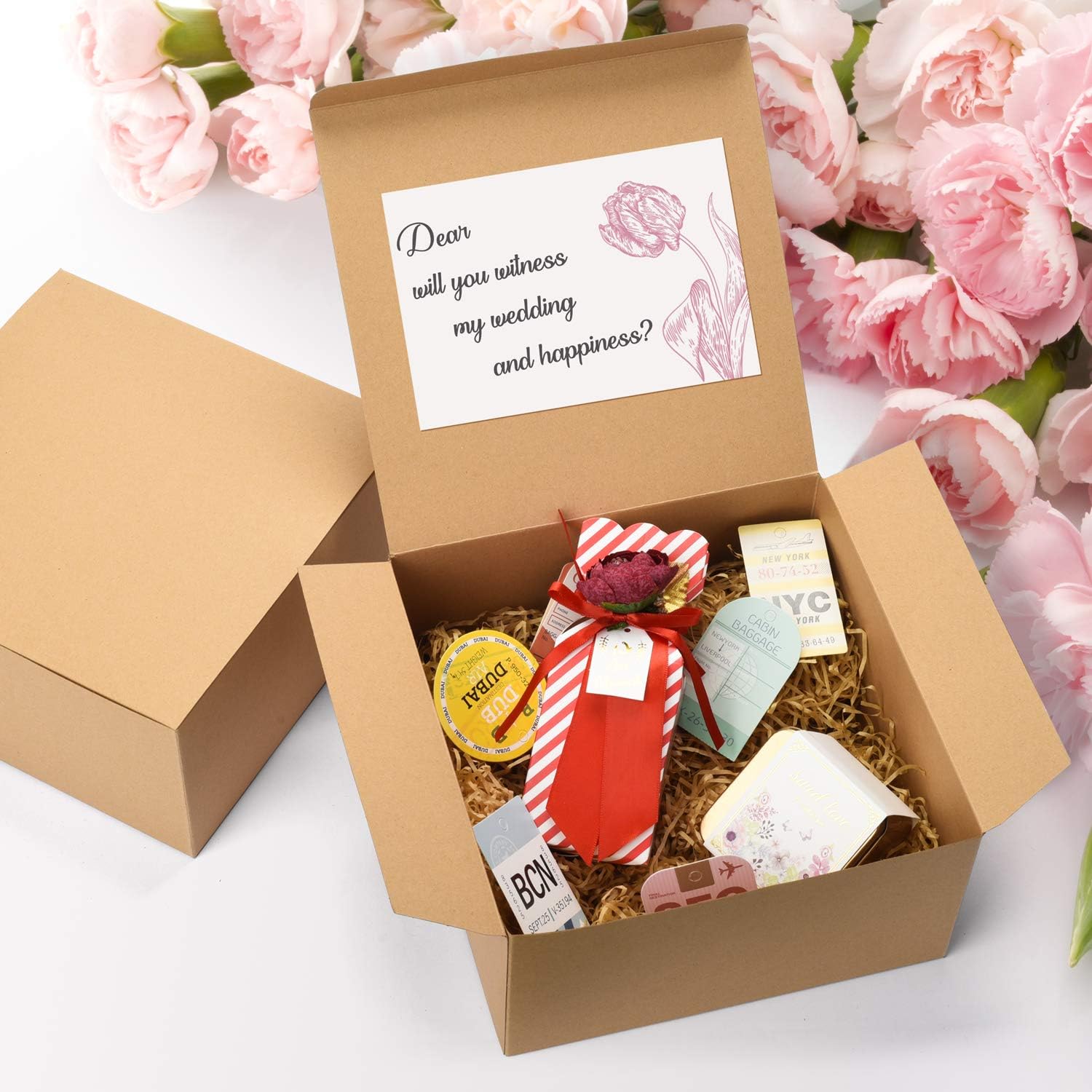 GSSUSA Small Gift Boxes 8x8x4 Inches,12 Pack Paper Gift Boxes With Lids For Party Favor, Birthday, Christmas,Wedding,Crafting ; Easy Assemble Bridesmaid Proposal Box or Groomsmen Gifts Boxes(Brown)