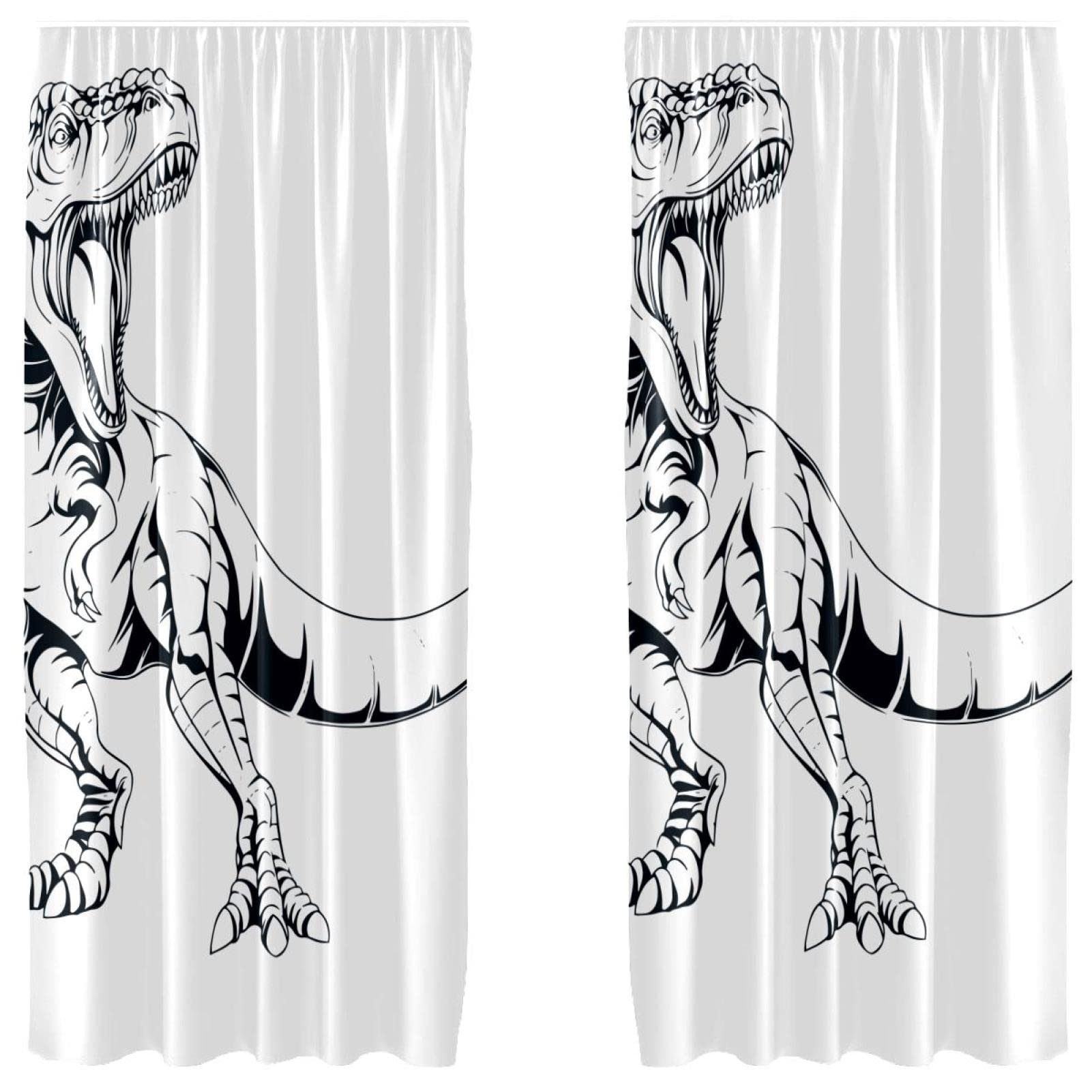 Rideau dinosaure 139.7x213.4 cm voilage léger décoratif motif fait main lot de 2