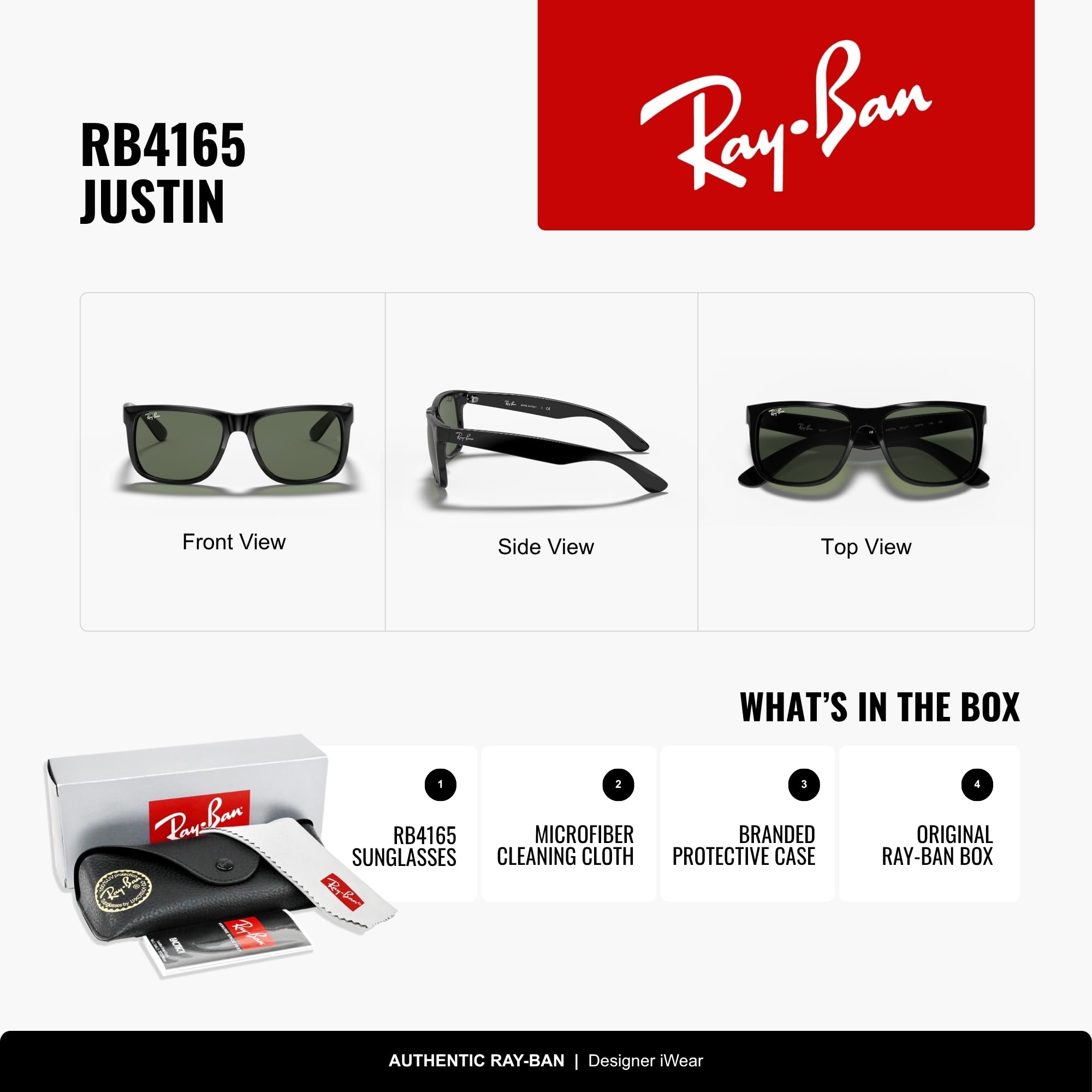 Ray-Ban Unisex Justin Rb4165 C55 okulary przeciwsłoneczne, rozmiar uniwersalny