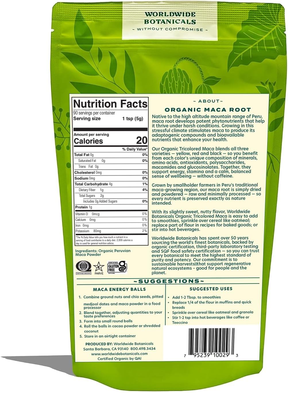 Worldwide Botanicals Organic Maca Root Tricolored Powder – 1LB - 100% Organic Lepidium Meyenii from Peru – A Blend of Yellow, Black & Red Maca Roots